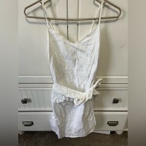 White Linen-Blend Tie-Waist Dress